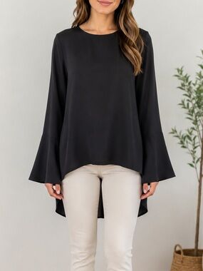 Daniel Cremieux Black High Low Bell Sleeve Blouse Women’s  Size Large